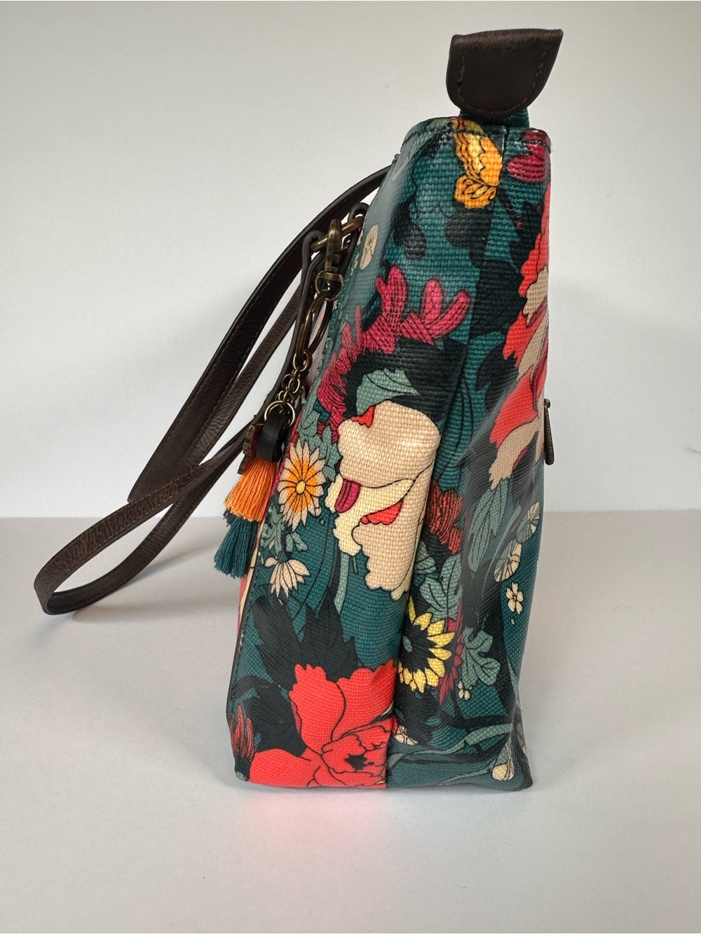 Sakroots Artist Circle Metro Tote Bag Floral Teal Coated Canvas Boho - Picture 4 of 11